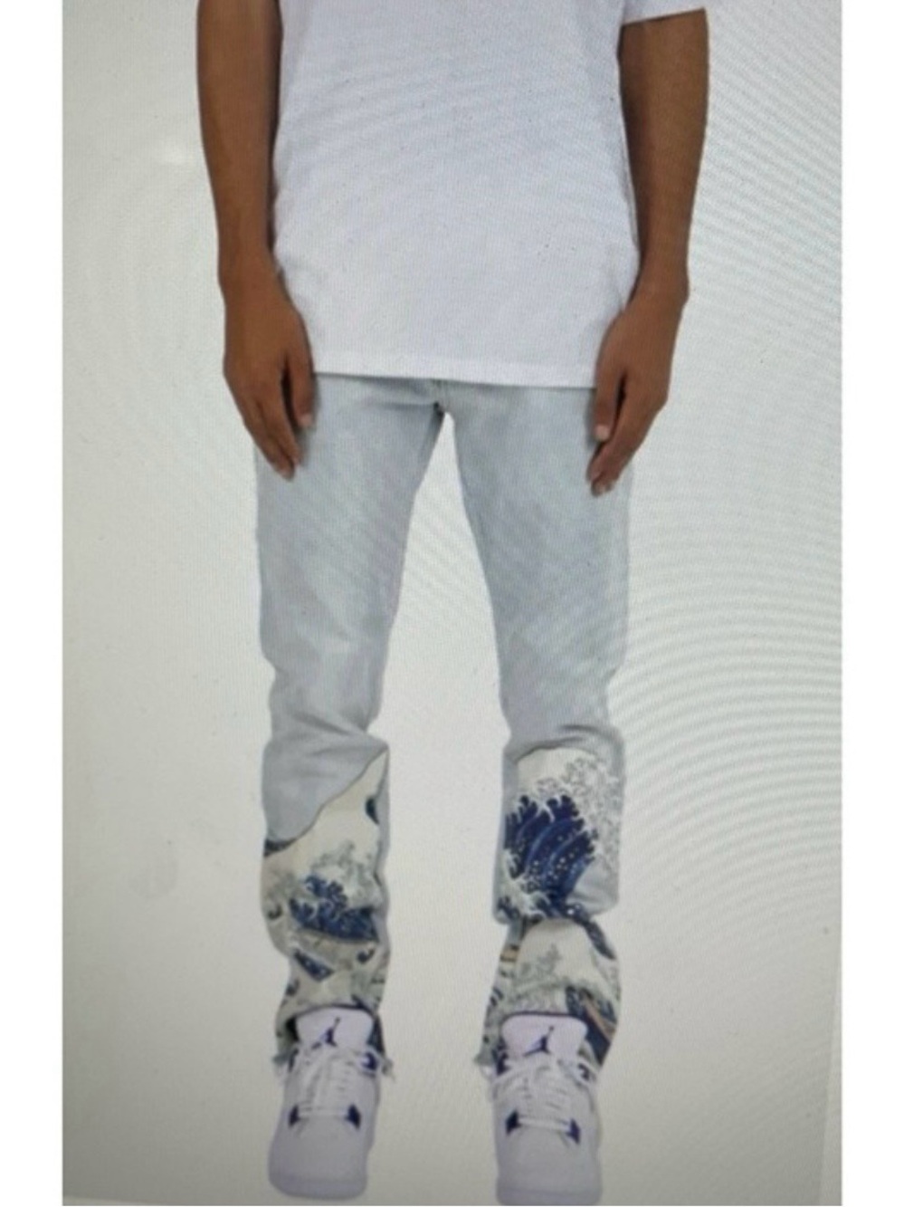 MNML Jeans Retro Ocean Waves Mountain Art Washed Denim Pants